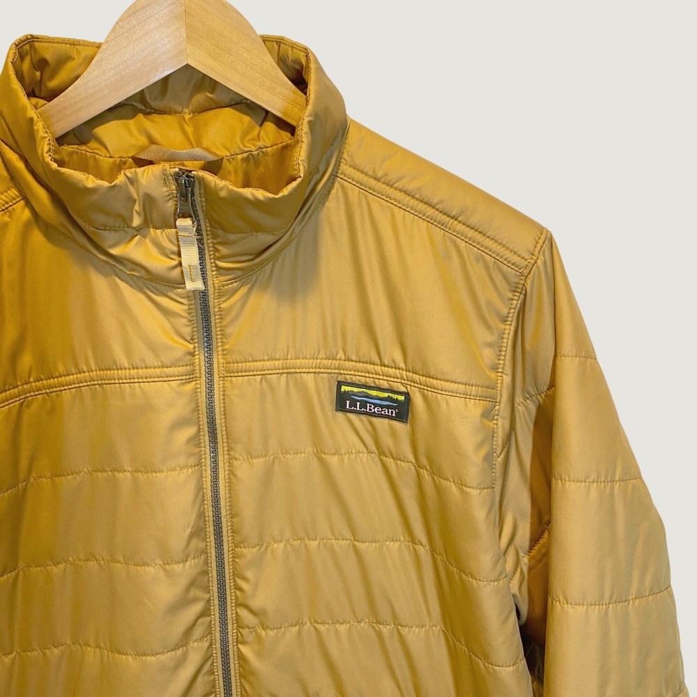 LL Bean Puffer Jacket Mens XL Gold Excellent PrimaLoft Insulated Full Zip Coat